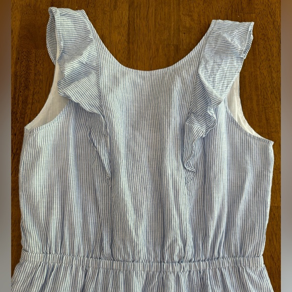 J. Crew Ruffle Sleeveless Linen Cotton Dress SZ 6 Blue White Stripes - Picture 6 of 16